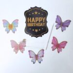 Happy Birthday Tag With 5Pcs set  Paper Butterfly Cake decorations