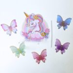 Unicorn Tag With 5Pcs set  Paper Butterfly Cake decorations