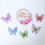 Birthday round Tag With 5Pcs set  Paper Butterfly Cake decoration