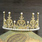 Crystal Pearl Crown Cake Topper - GOLD