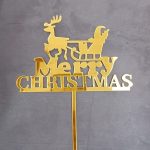 Merry Christmas Cake Topper GOLD (deer sleigh)