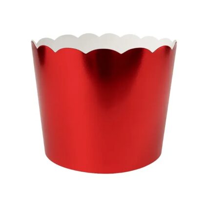 Red Metallic Cupcake Wrapper – Scalloped Edge Foil Cup Liner Pack of 50