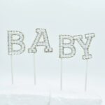 Silver Pearls Baby Letters Cake Topper