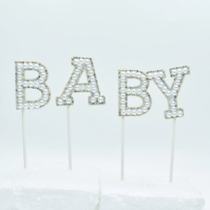 Silver Pearls Baby Letters Cake Topper