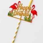 Happy Birthda Topper Flamingo with Candle