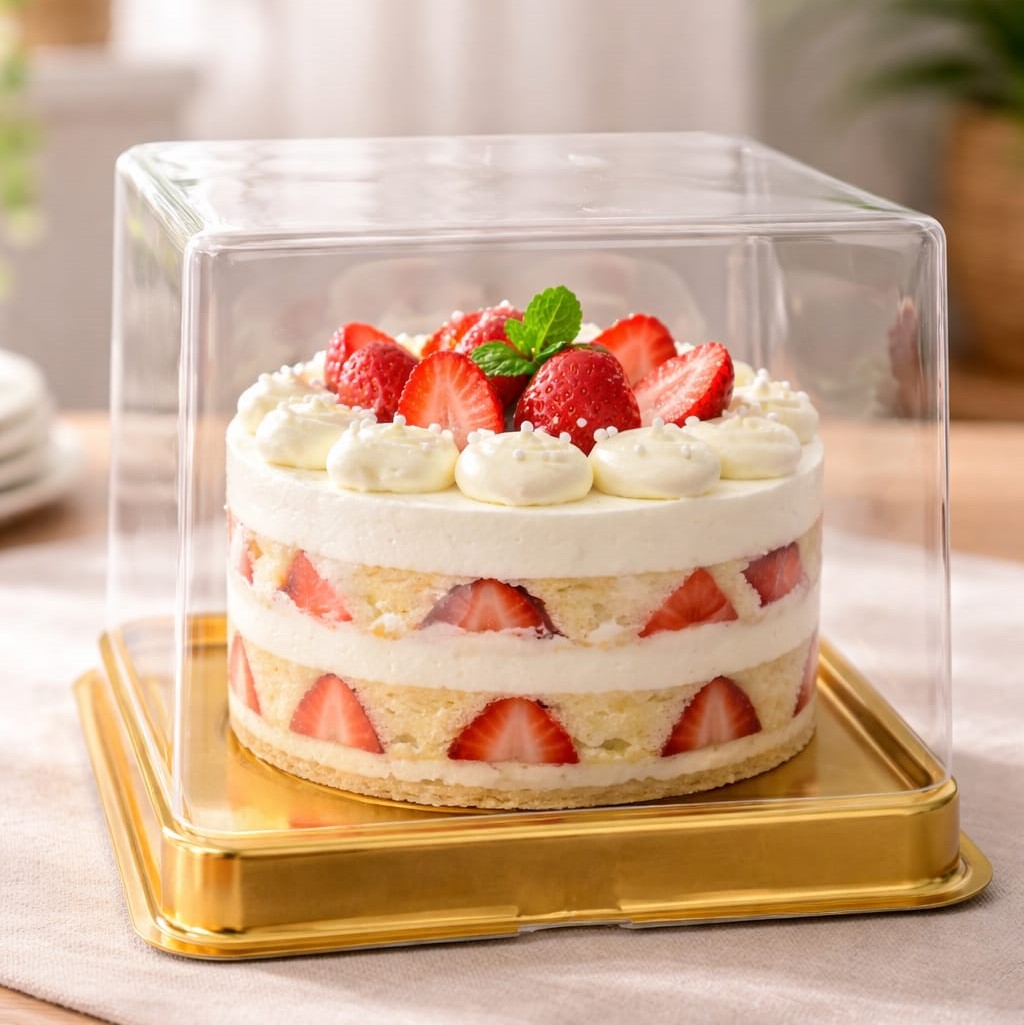 1775470415_PVC.jpeg SQUARE PVC CLEAR BOX GOLD 15*15*10 CM - Image 1